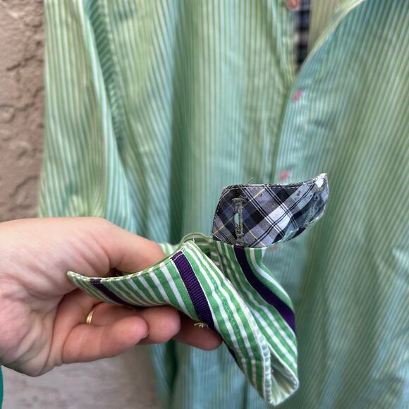 Robert Graham X Collection Green Stripe Button Up Long Sleeve Shirt Size M - Picture 5 of 7